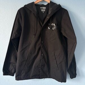 Camp Woodward Jacket Black Hooded Snap Button Windbreaker Skate Independent